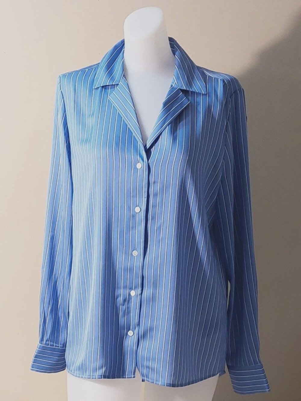 Quince Sky Blue w/Stripes Silk L/S Notched-Collar Button-down Shirt Size: M